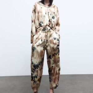 Zara Brown Tie-Dye Satin Jumpsuit